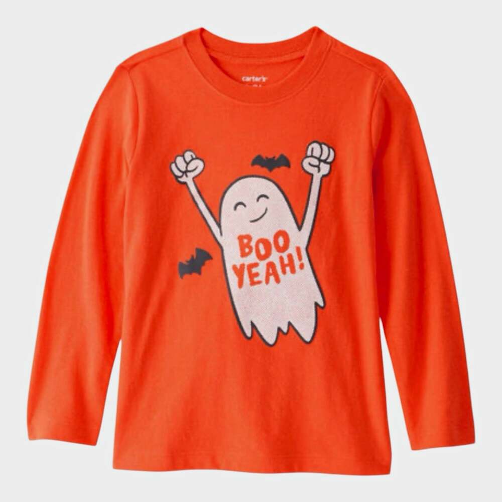 Carter’s Toddler Size 4T Orange Halloween Ghost Graphic Tee Long Sleeve Crew